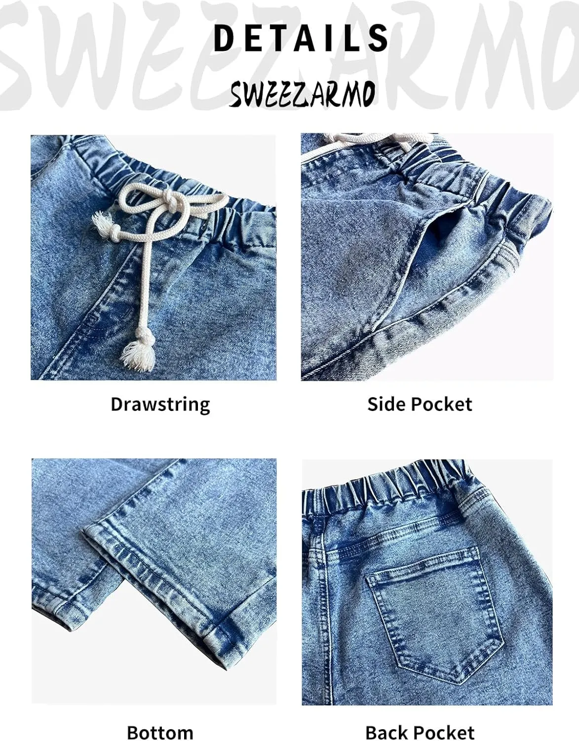Sweezarmo Women's Pull On Solid Color Jeans Drawstring Elastic Waist Denim Stretch Joggers for Women
