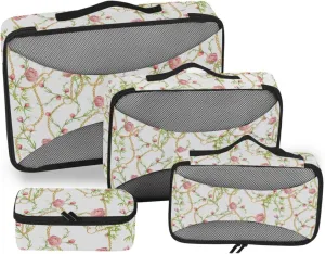Travel Cubes for Packing Set of 4 Luggage Cubes Travel Organizers Pcking Cubes Chains Spring Flower