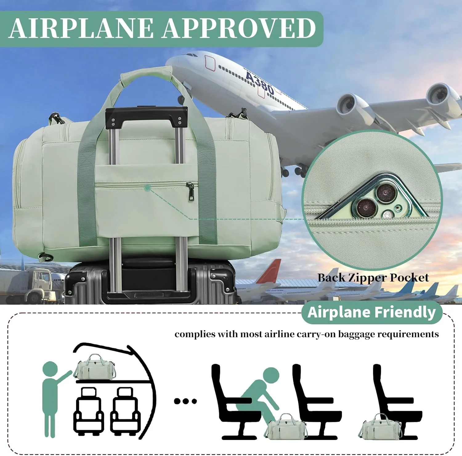 Travel Duffle Bag for Women,Gym Bag with Shoe Compartment,Weekend overnight bag with wet pocket,Waterproof carry on Travel Bag(Green)