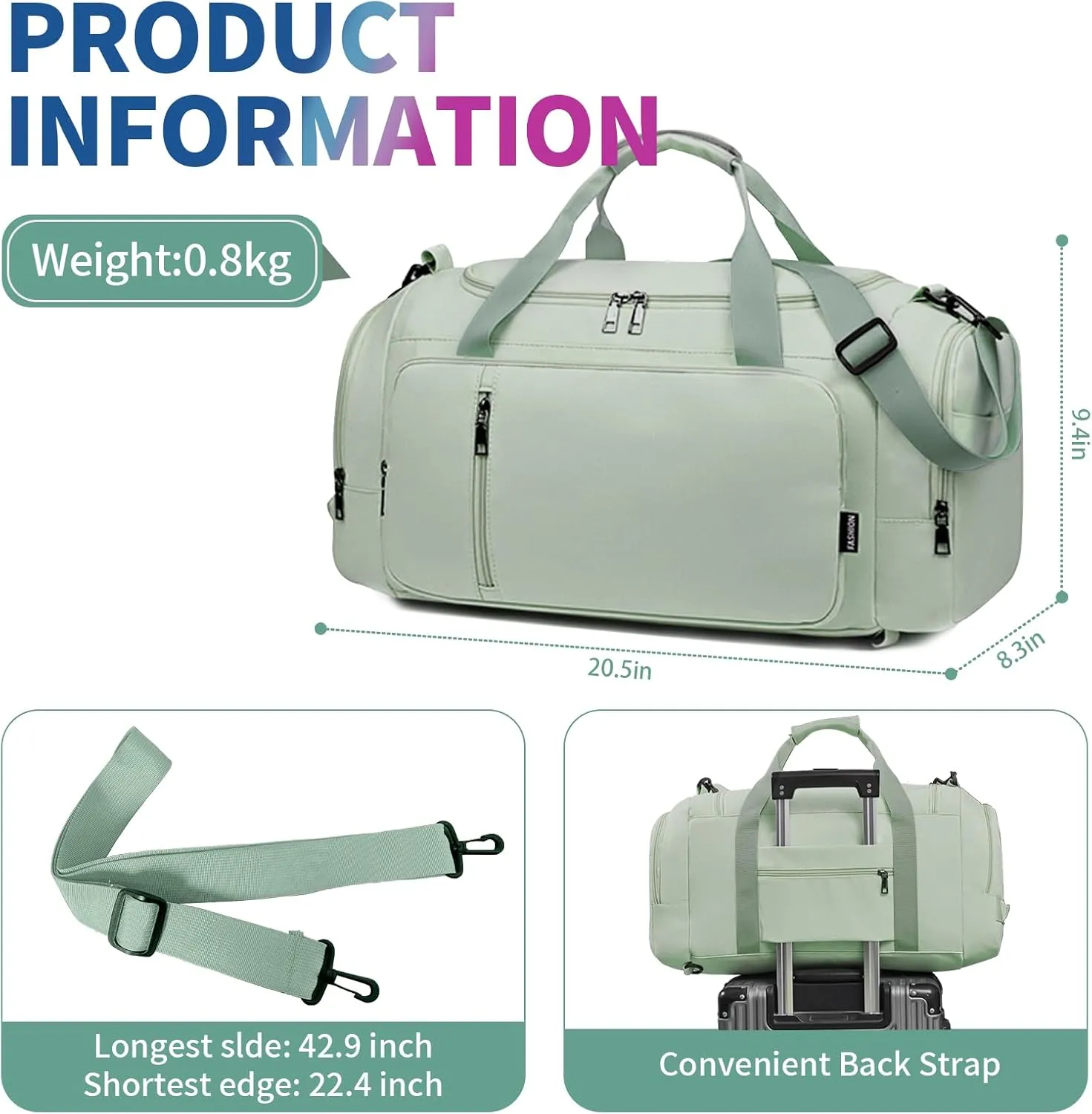 Travel Duffle Bag for Women,Gym Bag with Shoe Compartment,Weekend overnight bag with wet pocket,Waterproof carry on Travel Bag(Green)