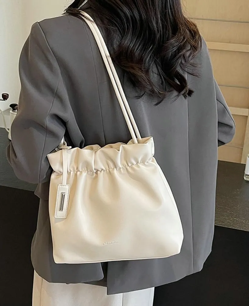 Trendy Bucket Shoulder Bag for Women Small Pleated Purses Handbags Tote Bag Ladies Designer Top Handle Satchels