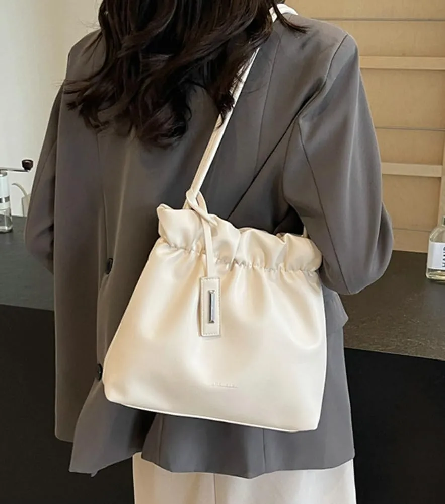 Trendy Bucket Shoulder Bag for Women Small Pleated Purses Handbags Tote Bag Ladies Designer Top Handle Satchels