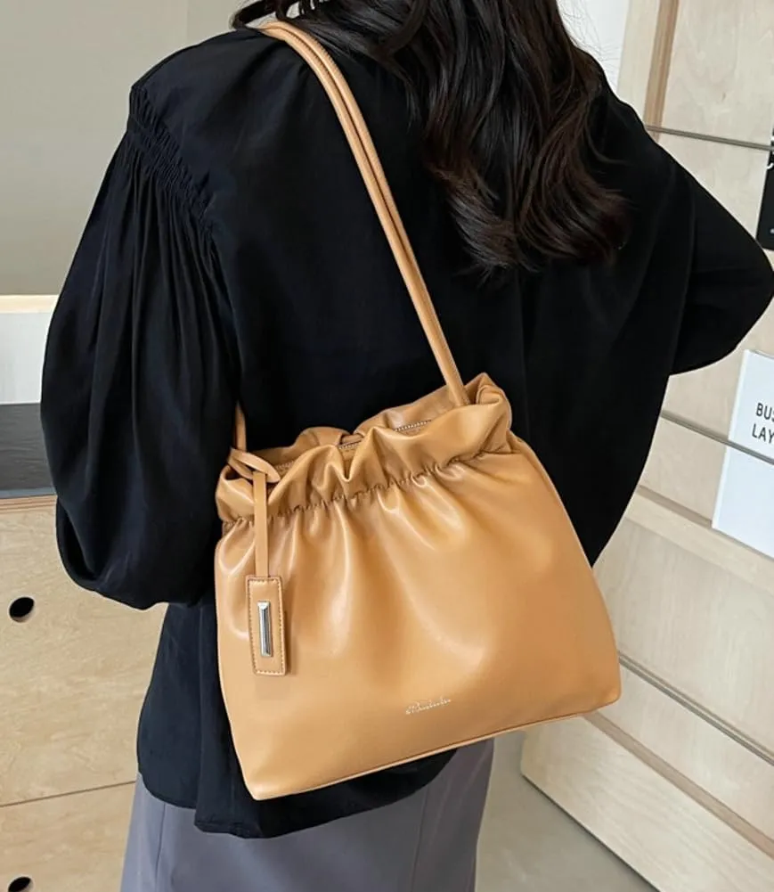 Trendy Bucket Shoulder Bag for Women Small Pleated Purses Handbags Tote Bag Ladies Designer Top Handle Satchels
