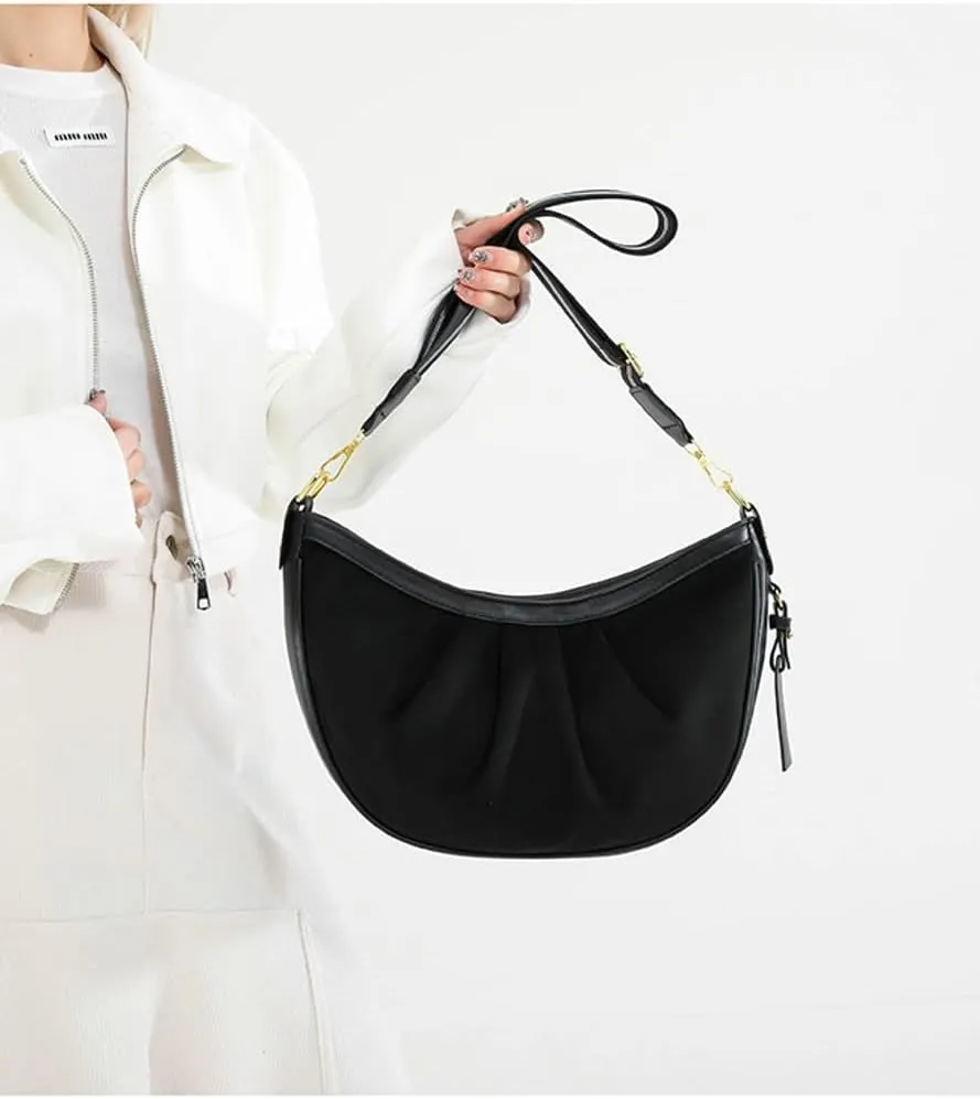 Trendy Suede Crescent Crossbody Purse Women Saddle Hobo Bags Slouchy Shoulder Satchels Bag Top-handle Tote Handbag 2025