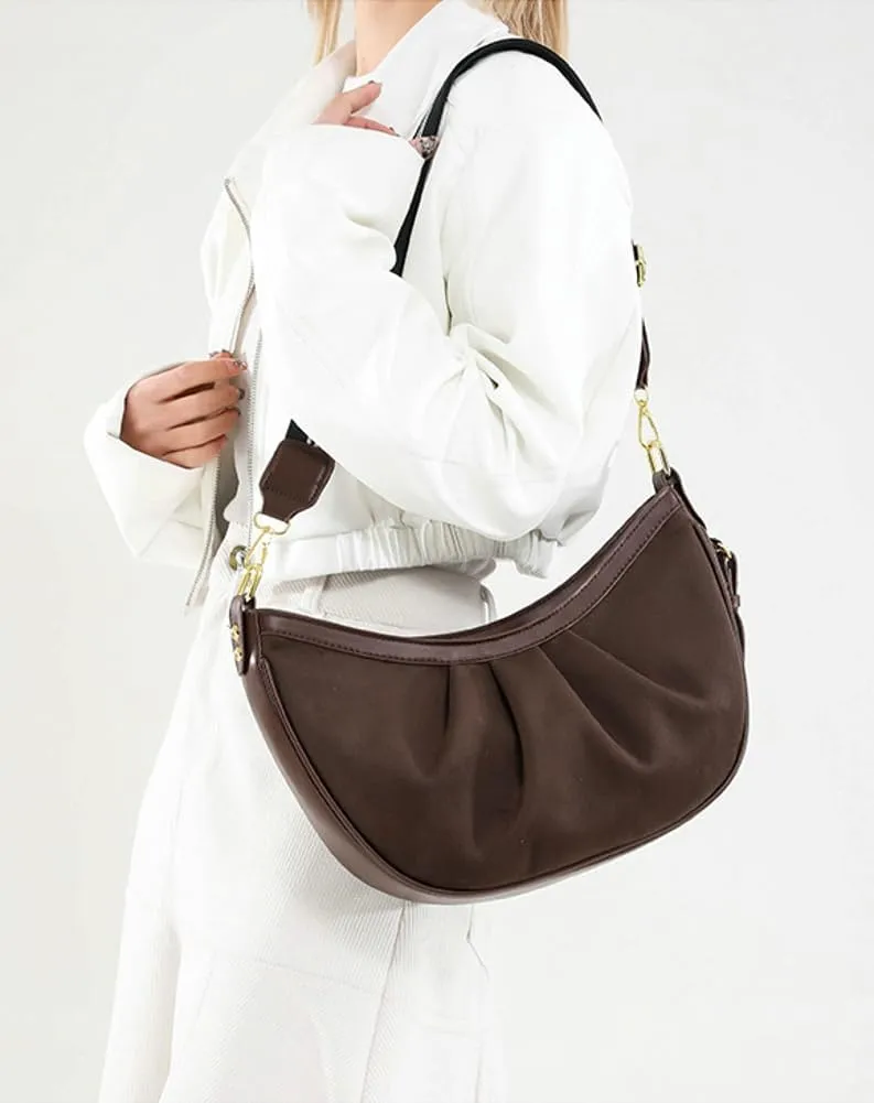 Trendy Suede Crescent Crossbody Purse Women Saddle Hobo Bags Slouchy Shoulder Satchels Bag Top-handle Tote Handbag 2025