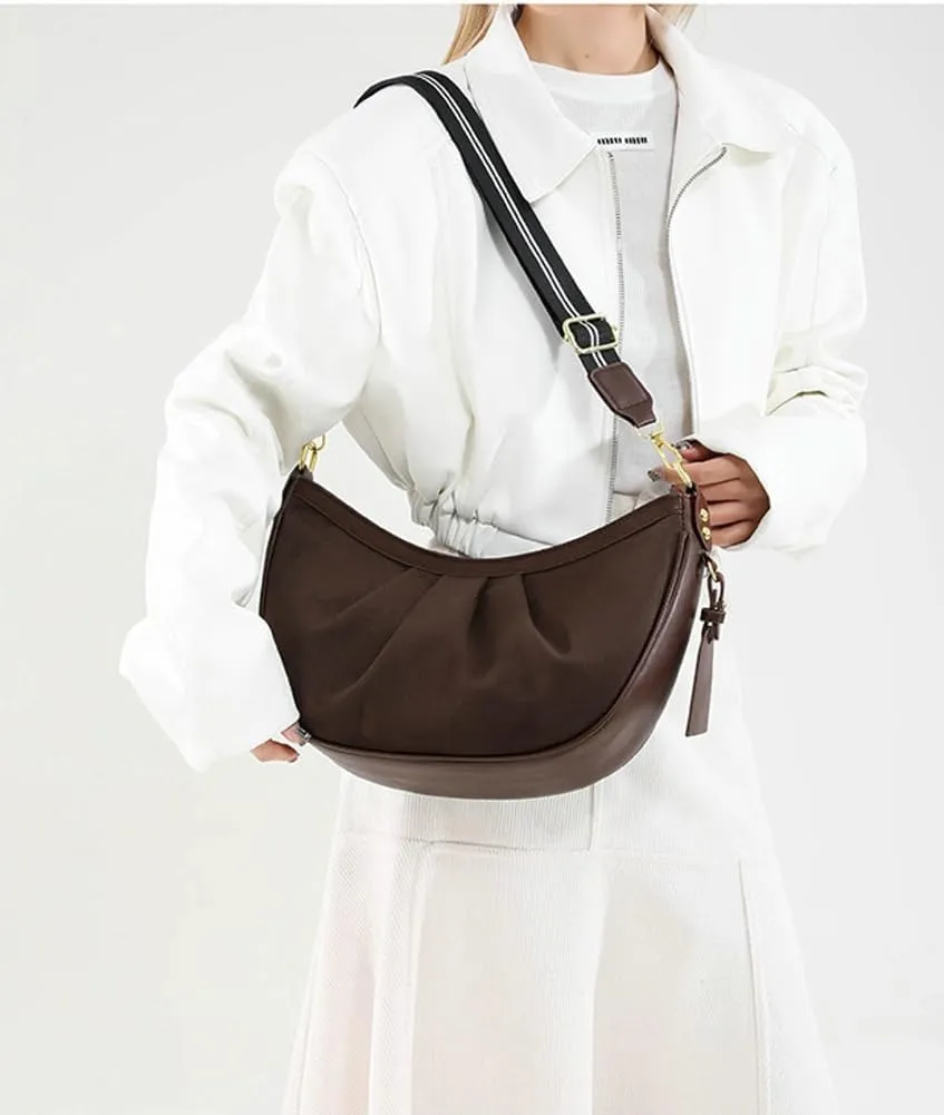 Trendy Suede Crescent Crossbody Purse Women Saddle Hobo Bags Slouchy Shoulder Satchels Bag Top-handle Tote Handbag 2025