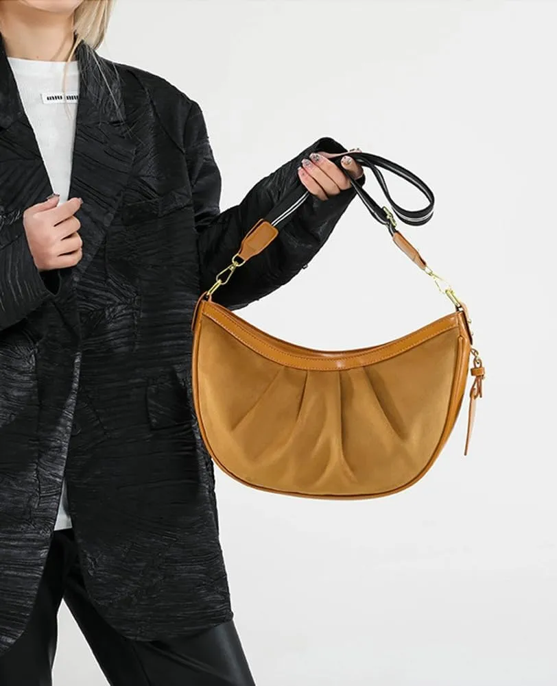 Trendy Suede Crescent Crossbody Purse Women Saddle Hobo Bags Slouchy Shoulder Satchels Bag Top-handle Tote Handbag 2025