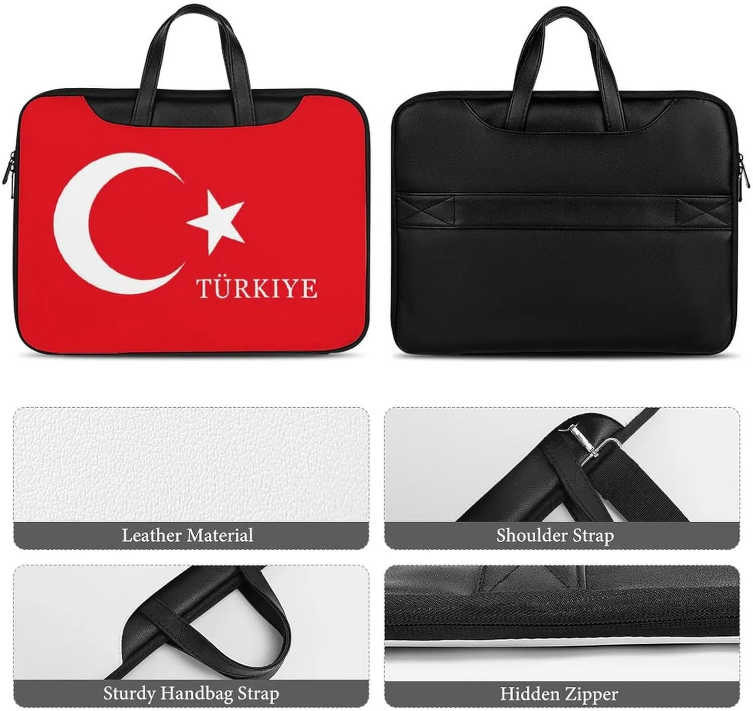 Turkey Turkish Flag of Trkiye Leather Bag Laptop Case Slim Water Resistant Computer Bags with Handle Briefcase for Work