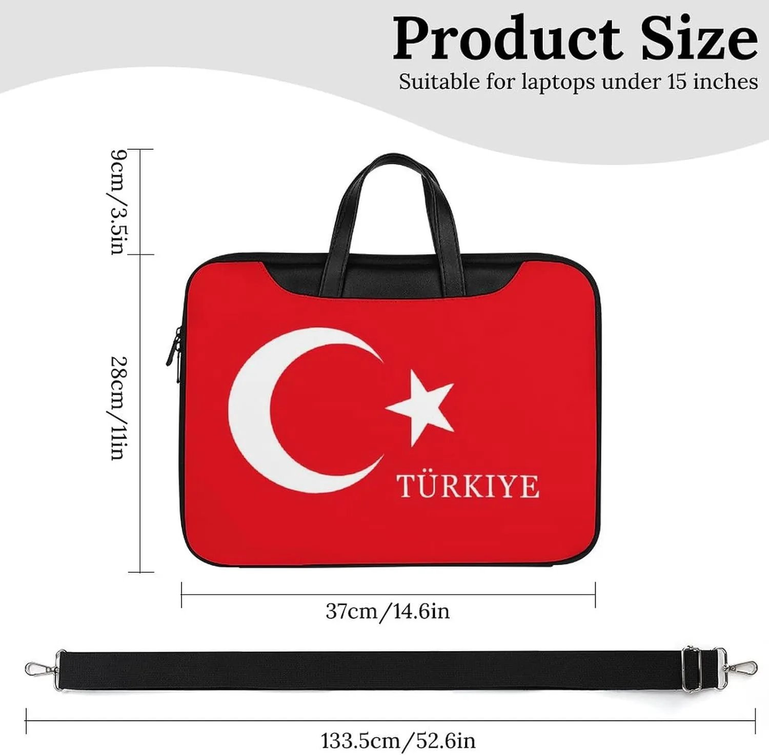 Turkey Turkish Flag of Trkiye Leather Bag Laptop Case Slim Water Resistant Computer Bags with Handle Briefcase for Work