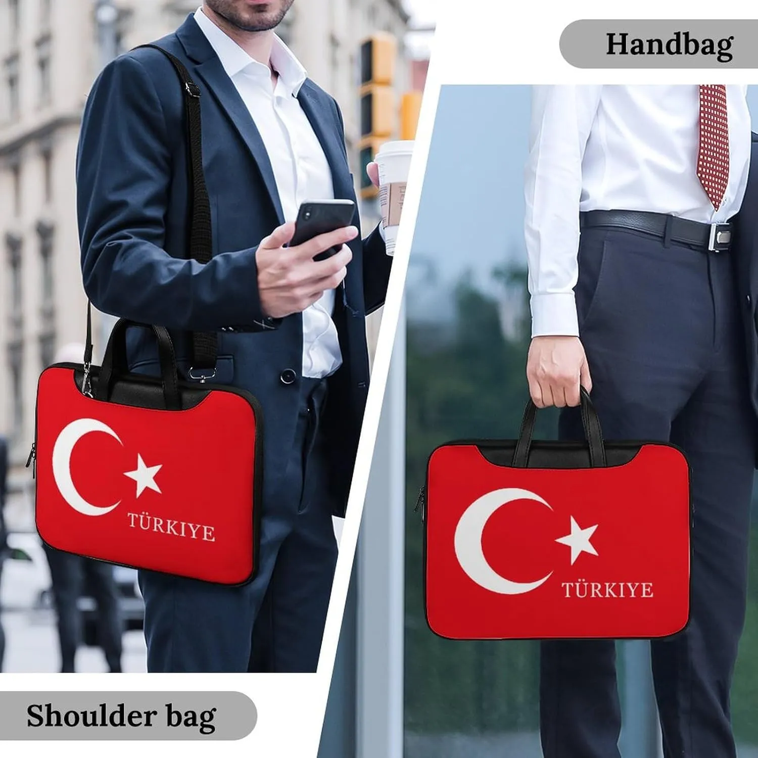 Turkey Turkish Flag of Trkiye Leather Bag Laptop Case Slim Water Resistant Computer Bags with Handle Briefcase for Work