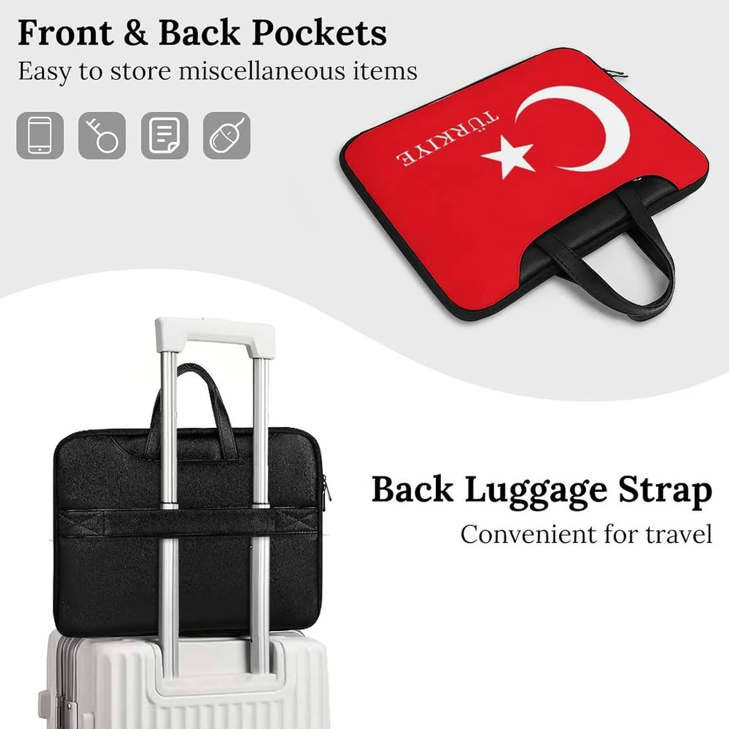 Turkey Turkish Flag of Trkiye Leather Bag Laptop Case Slim Water Resistant Computer Bags with Handle Briefcase for Work