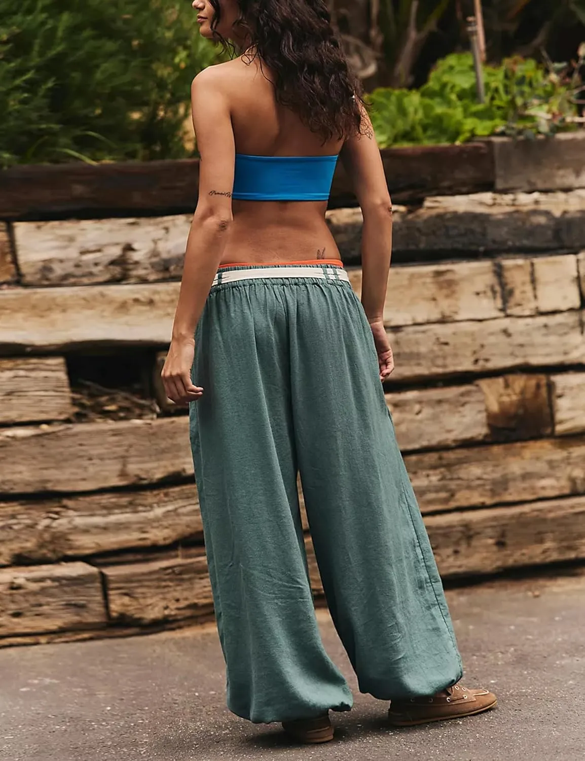 UANEO Womens Wide Leg Pants Casual Loose Harem Linen Pants Trousers with Pockets