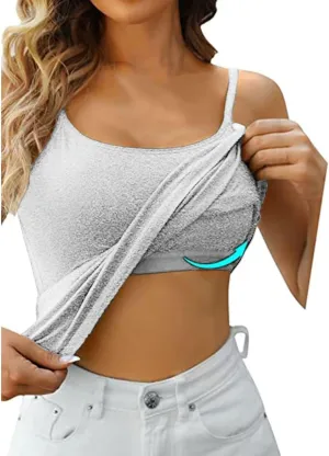 ULLiaN 2pcs Womens Camisole with Shelf Bra Workout Yoga Adjustable Spaghetti Strap Tank Tops Athletic Compression Basic