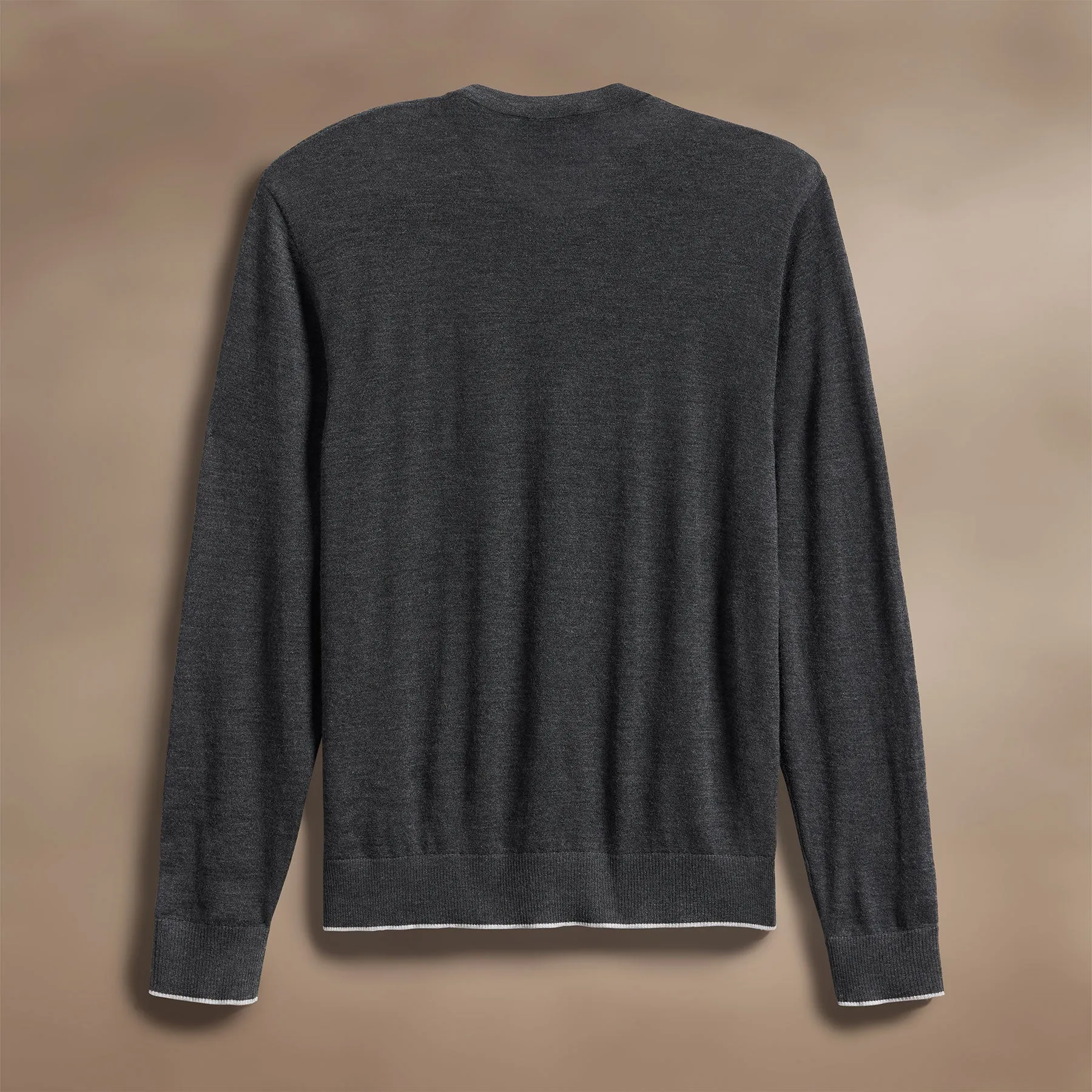 Ultrafine Cashmere Tipped Crew - Coal/Light Heather Grey