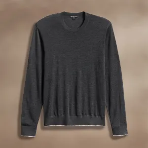 Ultrafine Cashmere Tipped Crew - Coal/Light Heather Grey