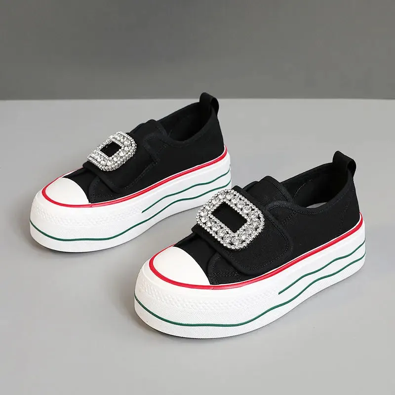 Uniwim 2024 New Canvas Women Sneakers Luxury Crystal Buckle Slip-on Comfortable Breathable Sports Running Sport Shoes Vulcanized