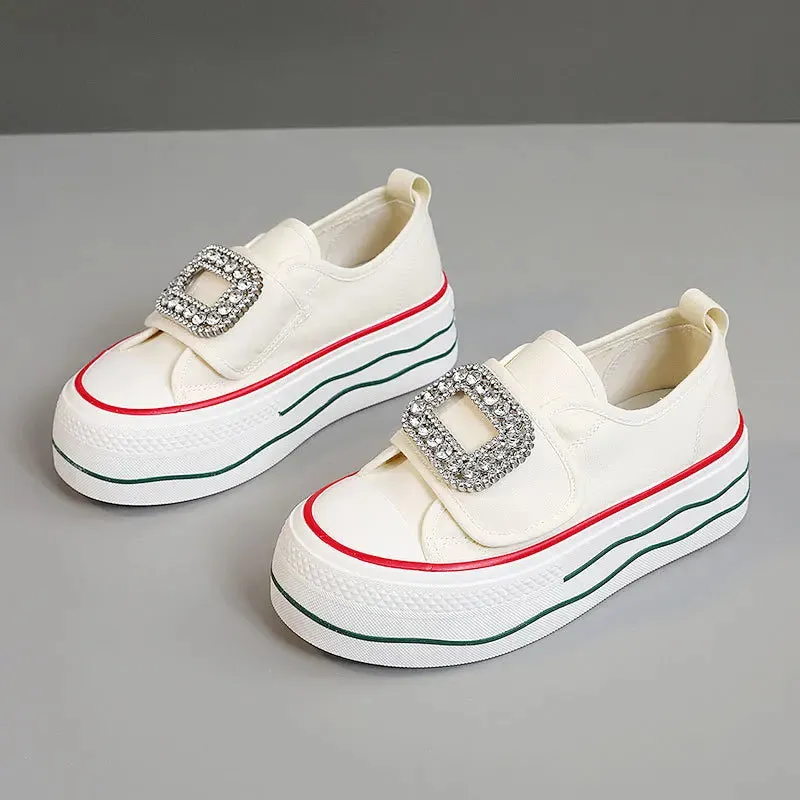 Uniwim 2024 New Canvas Women Sneakers Luxury Crystal Buckle Slip-on Comfortable Breathable Sports Running Sport Shoes Vulcanized