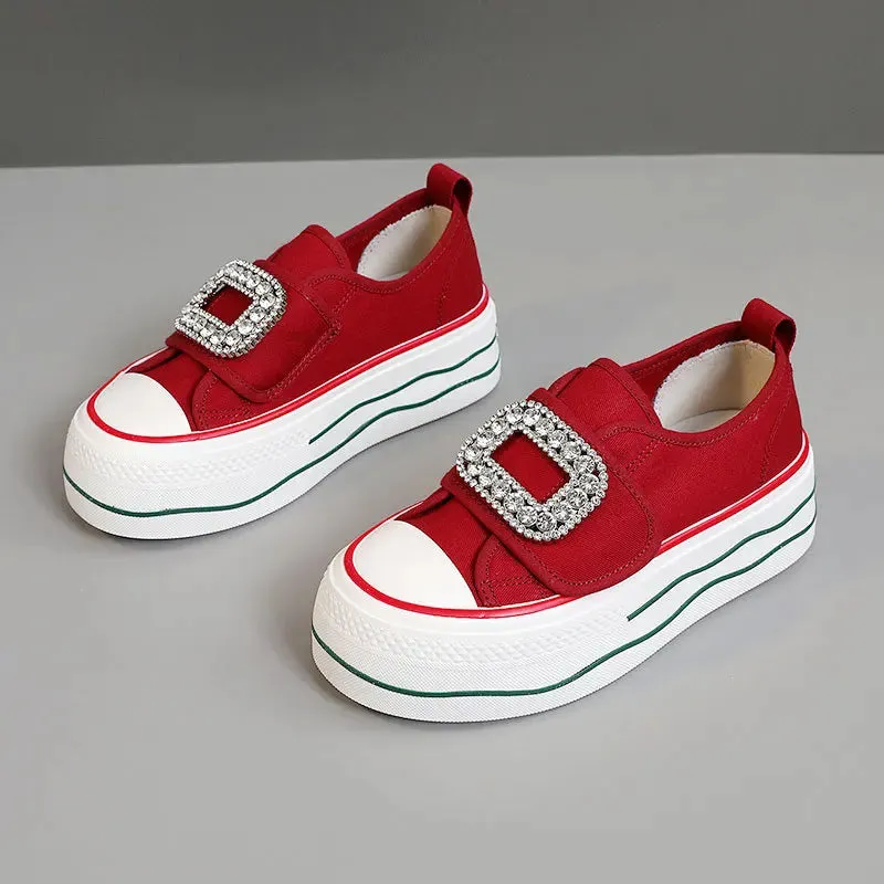 Uniwim 2024 New Canvas Women Sneakers Luxury Crystal Buckle Slip-on Comfortable Breathable Sports Running Sport Shoes Vulcanized
