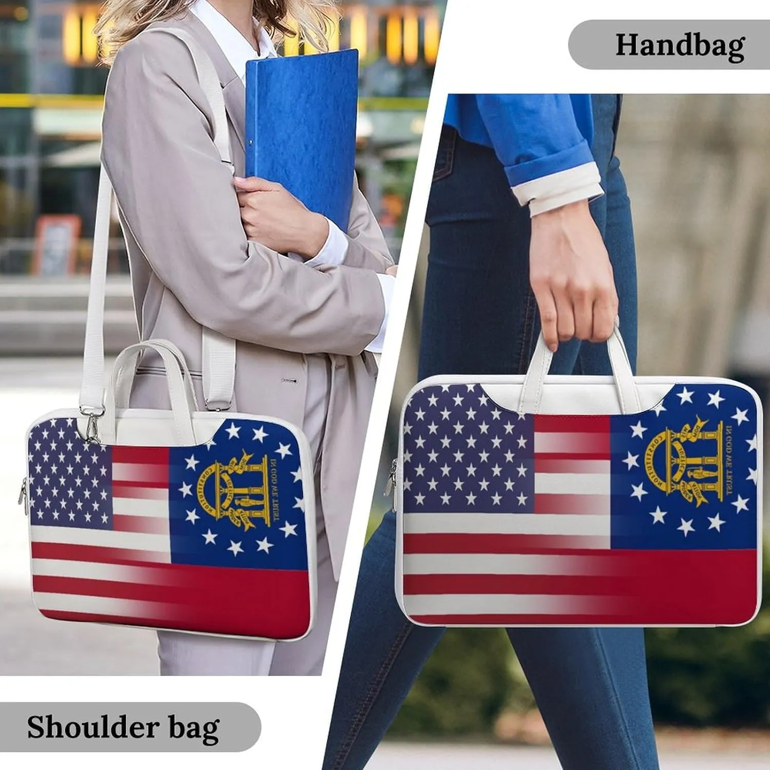 U.S.A Georgia State Flag Leather Bag Laptop Case Slim Water Resistant Computer Bags with Handle Briefcase for Work