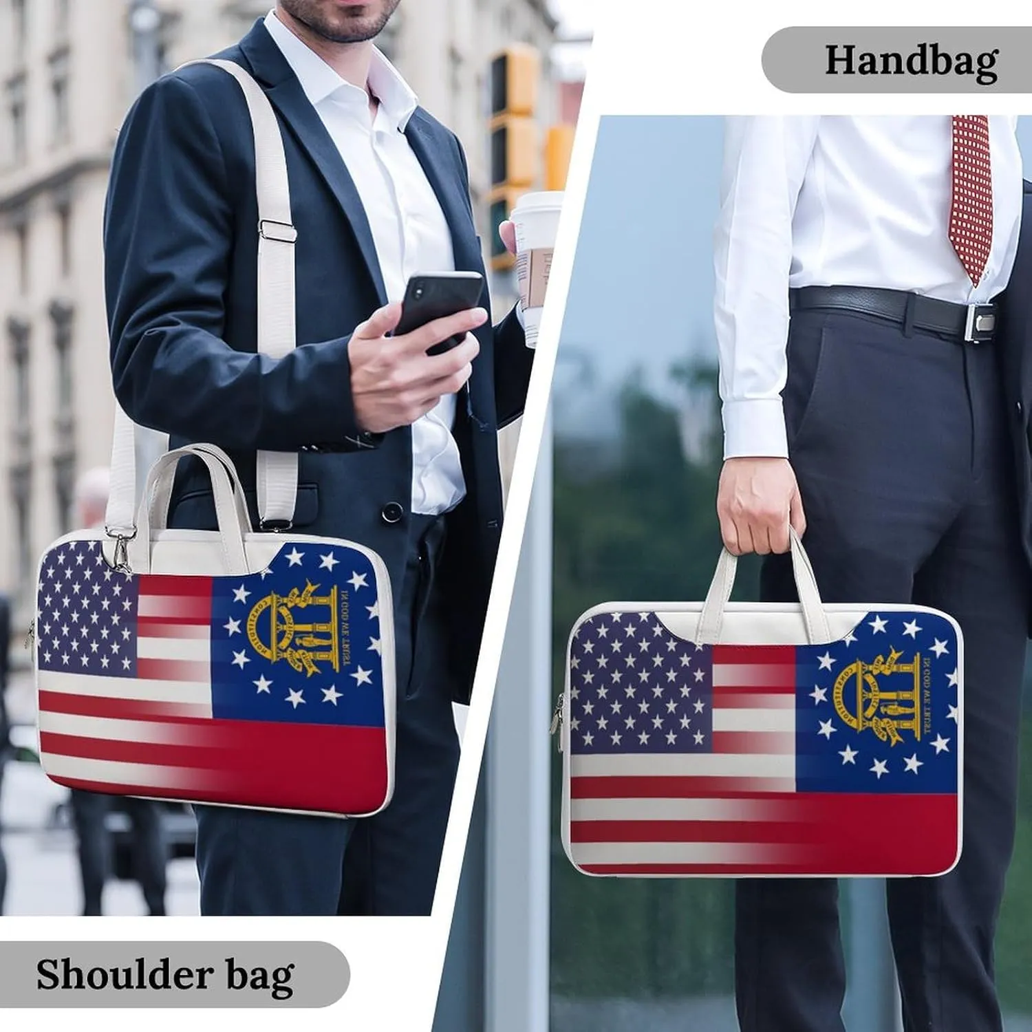U.S.A Georgia State Flag Leather Bag Laptop Case Slim Water Resistant Computer Bags with Handle Briefcase for Work