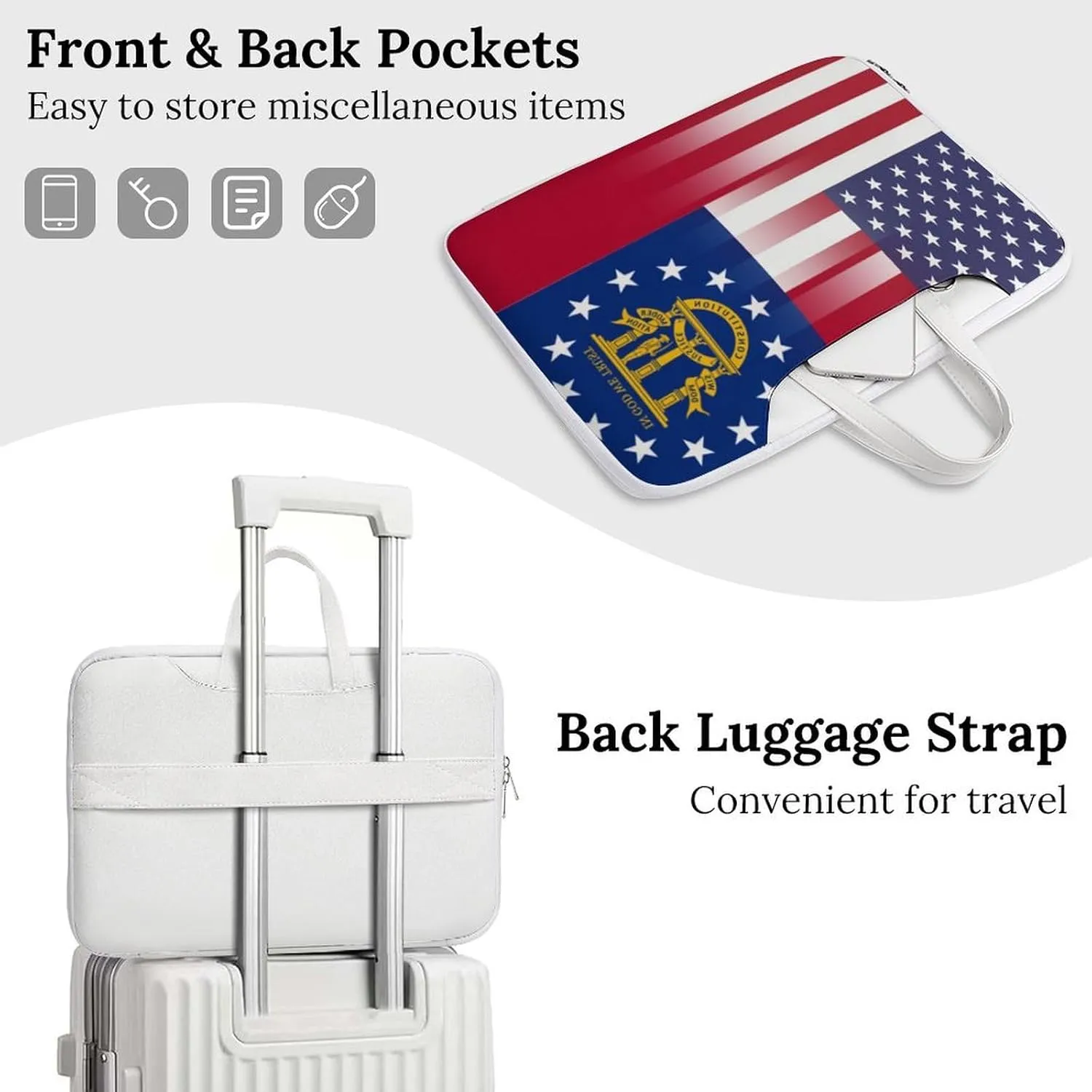 U.S.A Georgia State Flag Leather Bag Laptop Case Slim Water Resistant Computer Bags with Handle Briefcase for Work