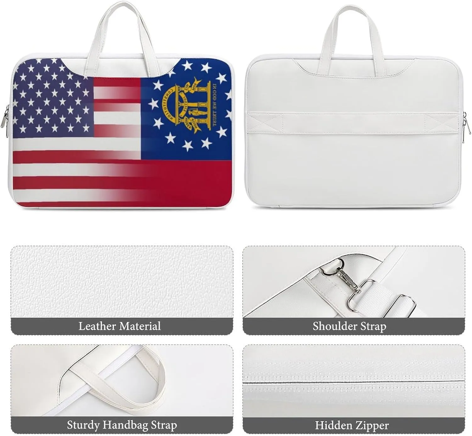 U.S.A Georgia State Flag Leather Bag Laptop Case Slim Water Resistant Computer Bags with Handle Briefcase for Work