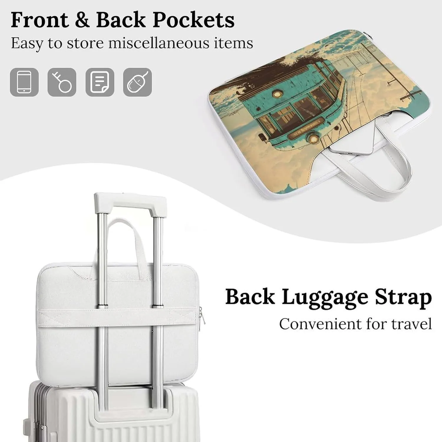 Vintage Old Japanese Train On Water Leather Bag Laptop Case Slim Water Resistant Computer Bags with Handle Briefcase for Work