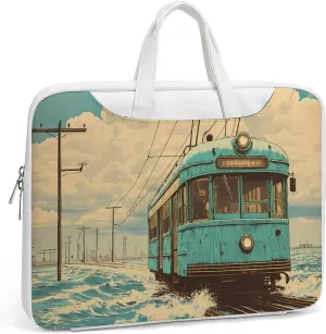 Vintage Old Japanese Train On Water Leather Bag Laptop Case Slim Water Resistant Computer Bags with Handle Briefcase for Work