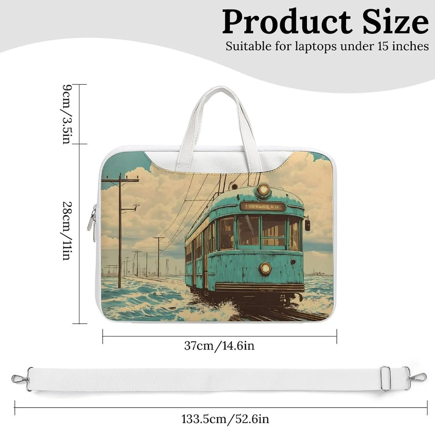 Vintage Old Japanese Train On Water Leather Bag Laptop Case Slim Water Resistant Computer Bags with Handle Briefcase for Work