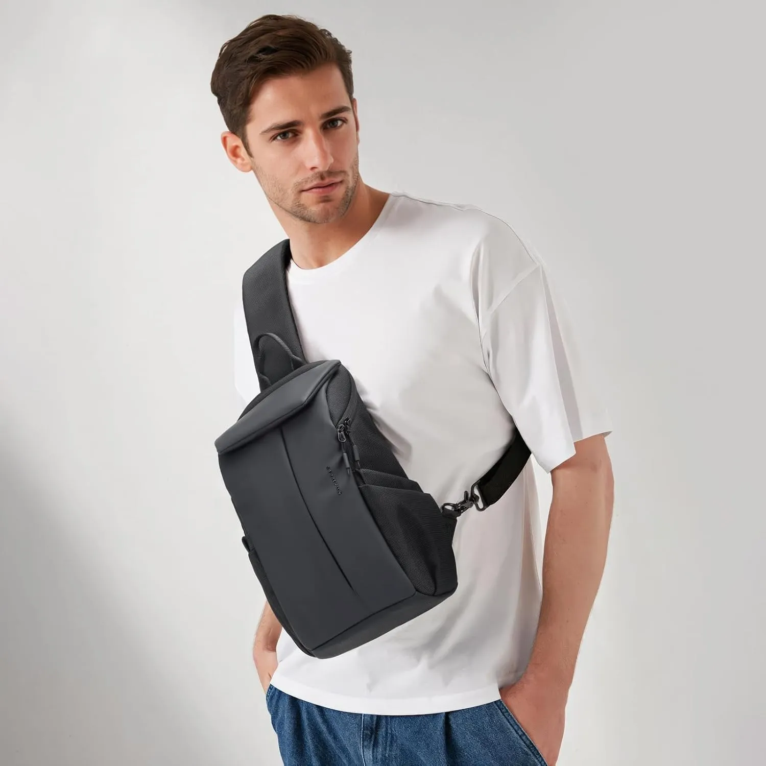 Waterproof Crossbody BagChest Bag for Mens Sling Backpack Large Travel Shoulder Bag with Chest Phone Holder