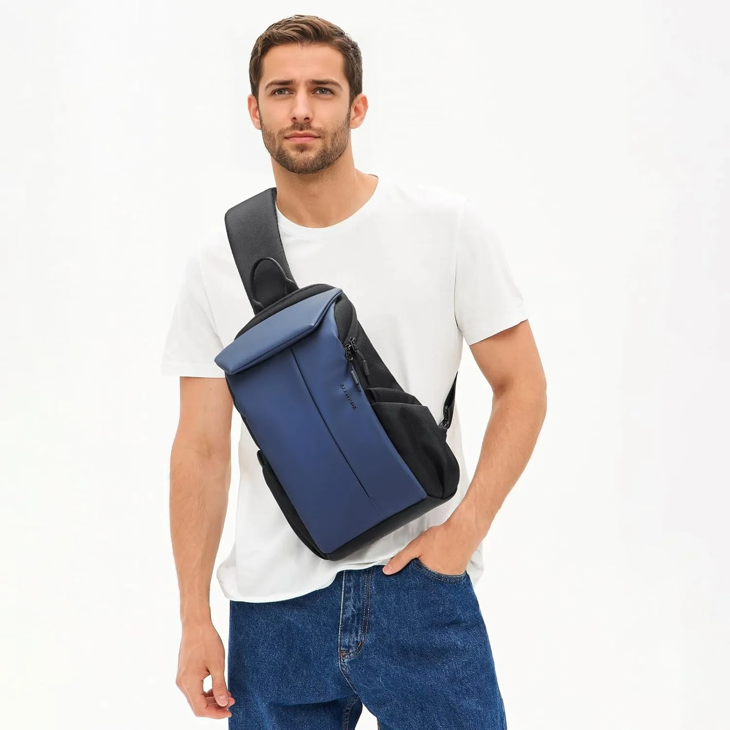 Waterproof Crossbody BagChest Bag for Mens Sling Backpack Large Travel Shoulder Bag with Chest Phone Holder