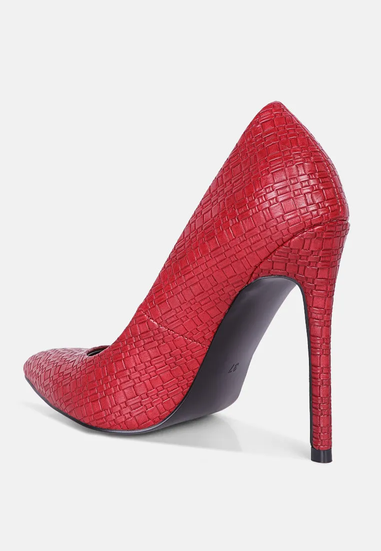Weave pattern high heel pumps