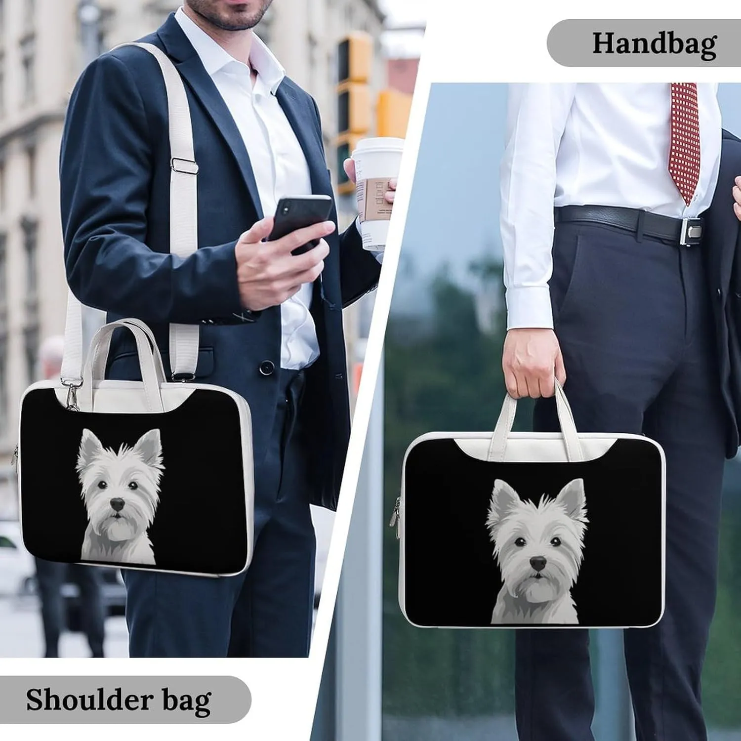 West Highland Terrier Dog Puppy Leather Bag Laptop Case Slim Water Resistant Computer Bags with Handle Briefcase for Work