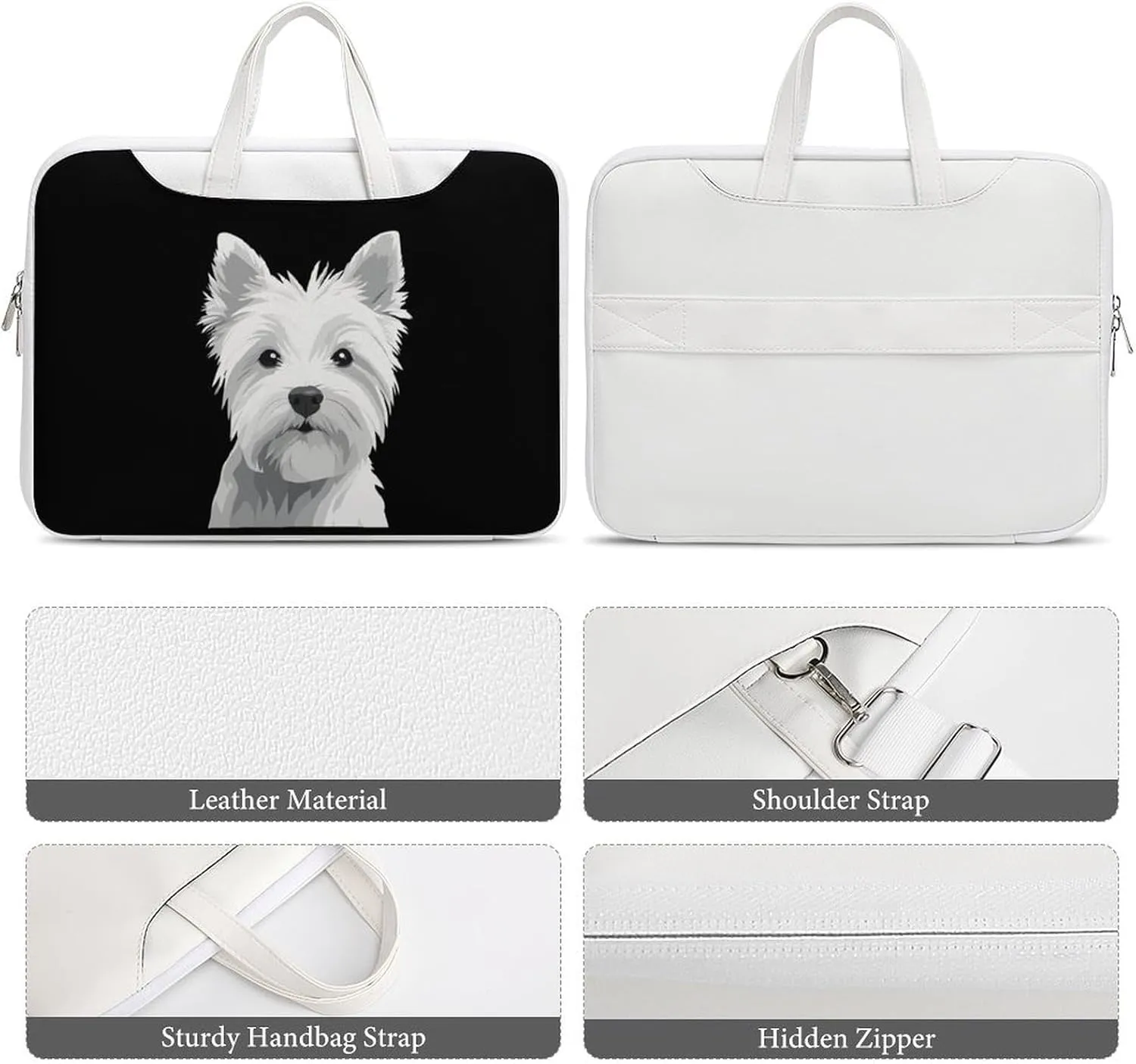 West Highland Terrier Dog Puppy Leather Bag Laptop Case Slim Water Resistant Computer Bags with Handle Briefcase for Work