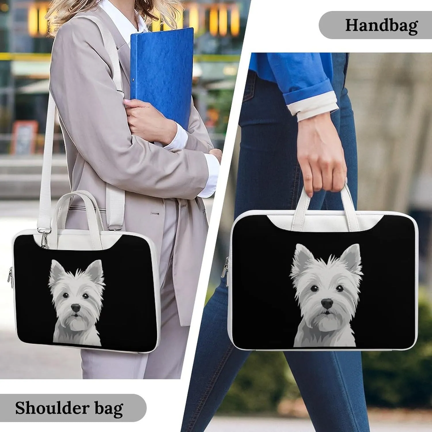 West Highland Terrier Dog Puppy Leather Bag Laptop Case Slim Water Resistant Computer Bags with Handle Briefcase for Work