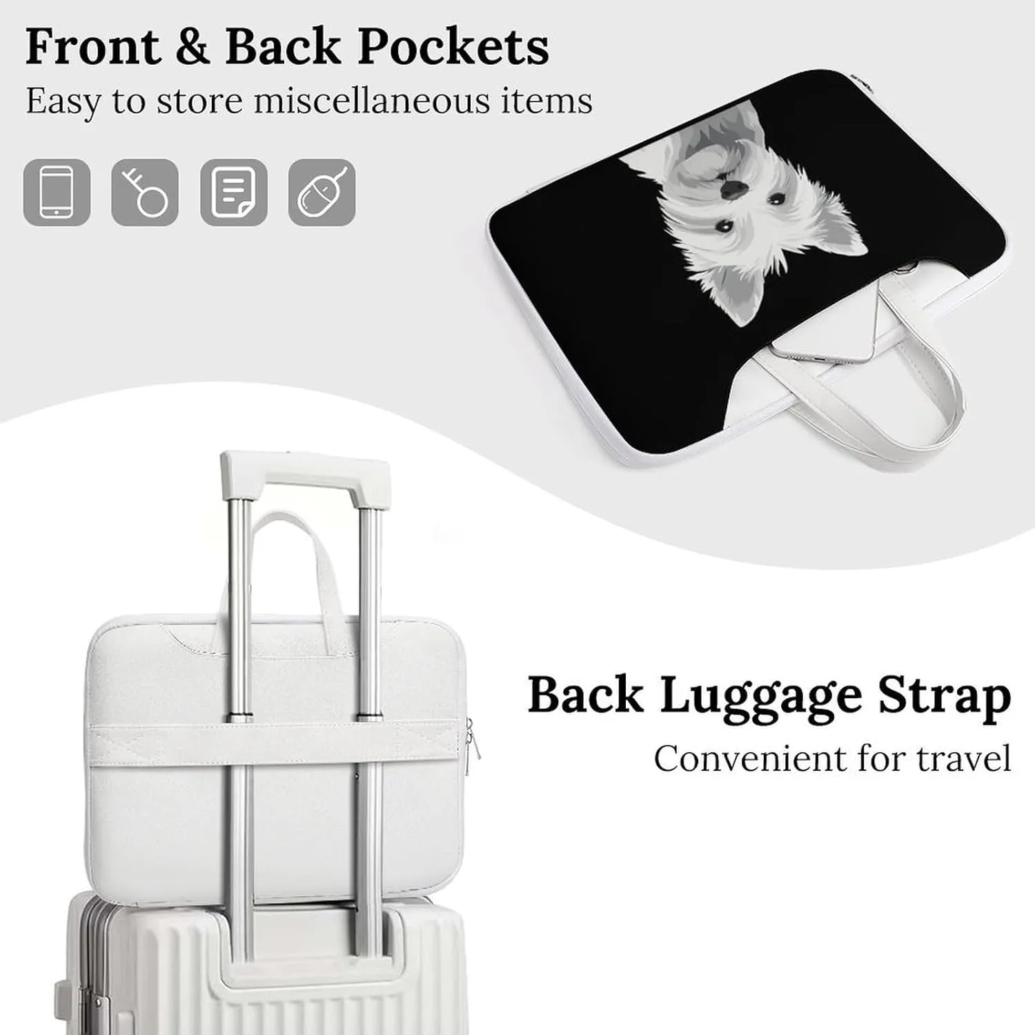 West Highland Terrier Dog Puppy Leather Bag Laptop Case Slim Water Resistant Computer Bags with Handle Briefcase for Work