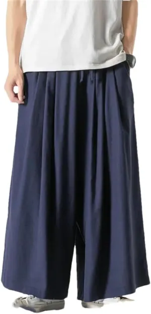 Wide Leg Pants Mens Joggers Casual Linen Trousers Men Autumn Vintage Harem Pants Drawstring Pants for Men