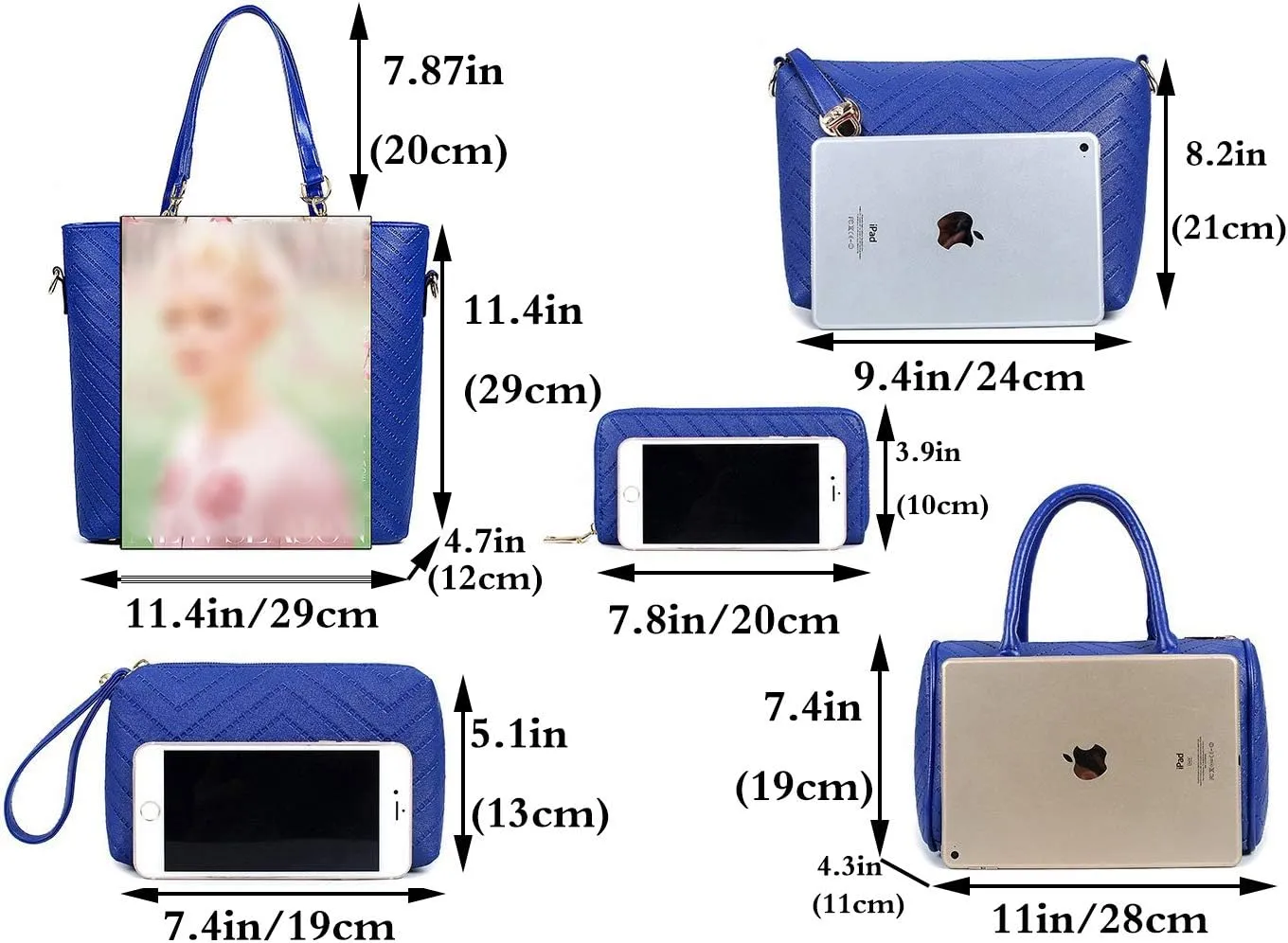 Women Handbags 6 Pcs Set PU Top Handle Purse Splicing Shoulder Crossbody Bag Tote Satchels Clutch Card Holder