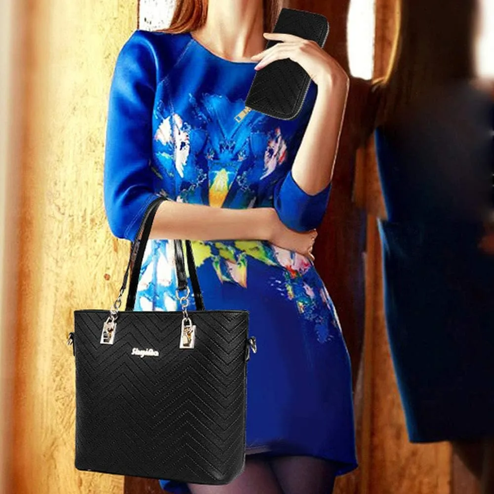 Women Handbags 6 Pcs Set PU Top Handle Purse Splicing Shoulder Crossbody Bag Tote Satchels Clutch Card Holder