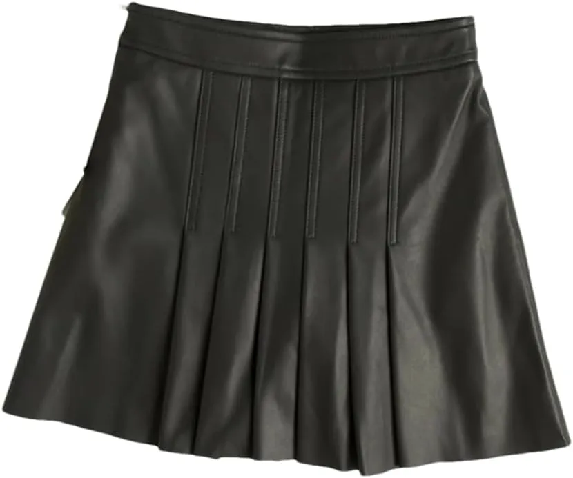 Women Winter All-Match Leather Mini Skirt Ladies Sexy Pleated Skirt Slim Skirt