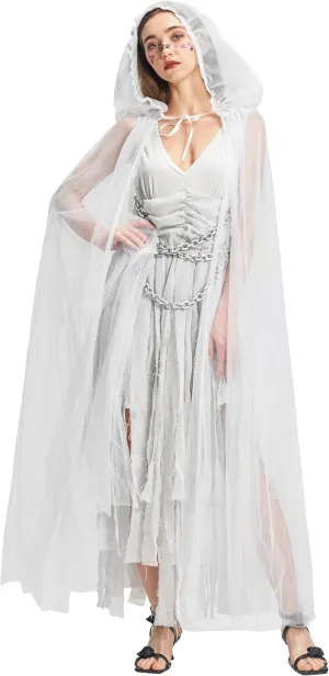 Women Zombie Ghost Bride Costume, Vampire Dress with Headband Veil Cloak Bloody Suit for Halloween Party