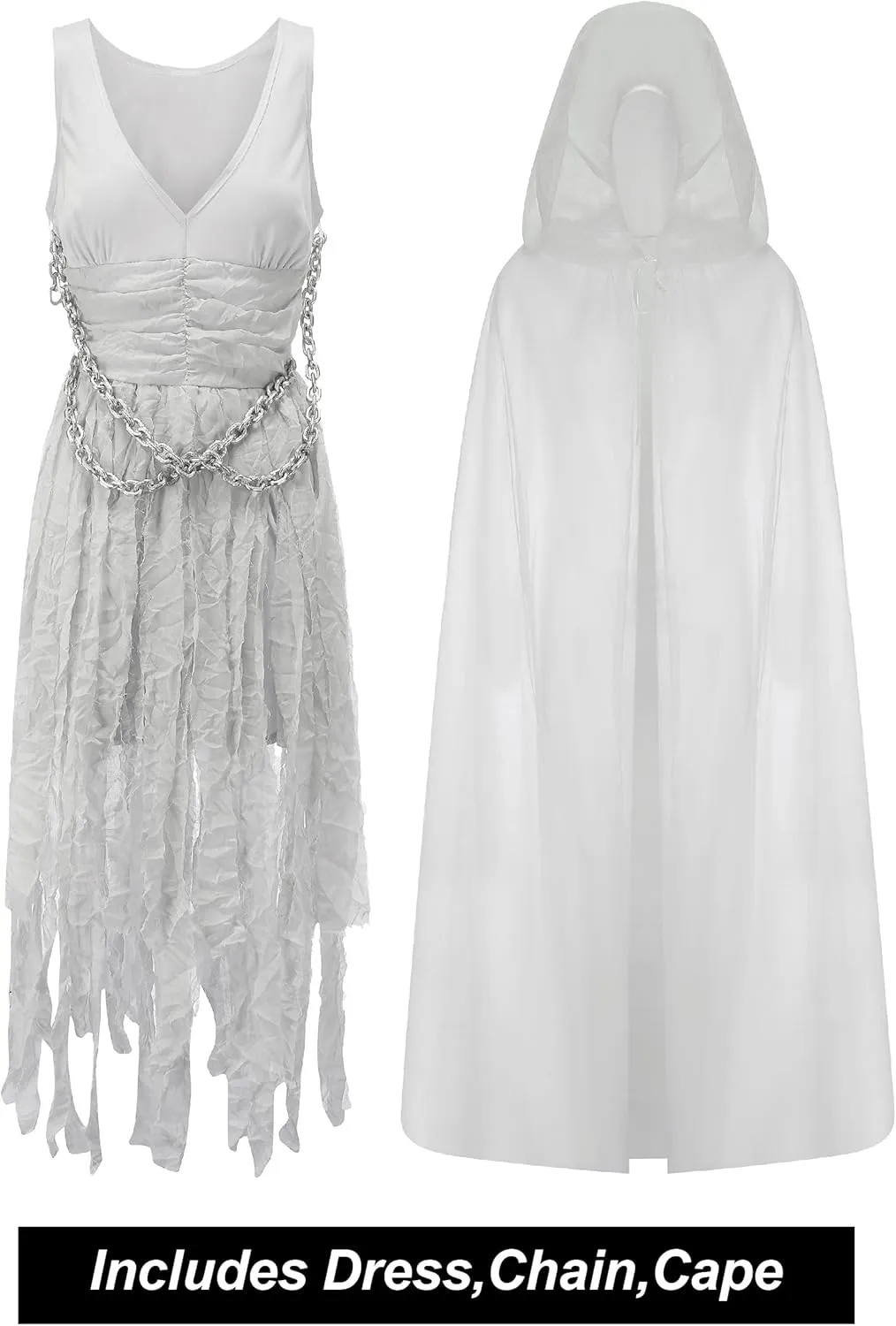 Women Zombie Ghost Bride Costume, Vampire Dress with Headband Veil Cloak Bloody Suit for Halloween Party