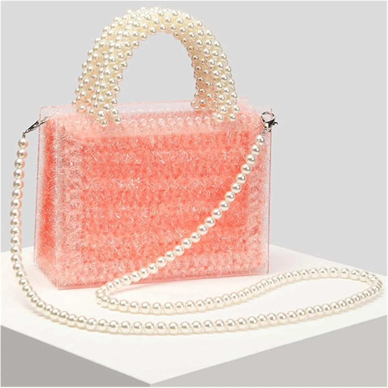 Women's Acrylic Bag Party Small Handbag Pearl Chains Shoulder Bags Woven Evening Clutch for Ladies Wedding