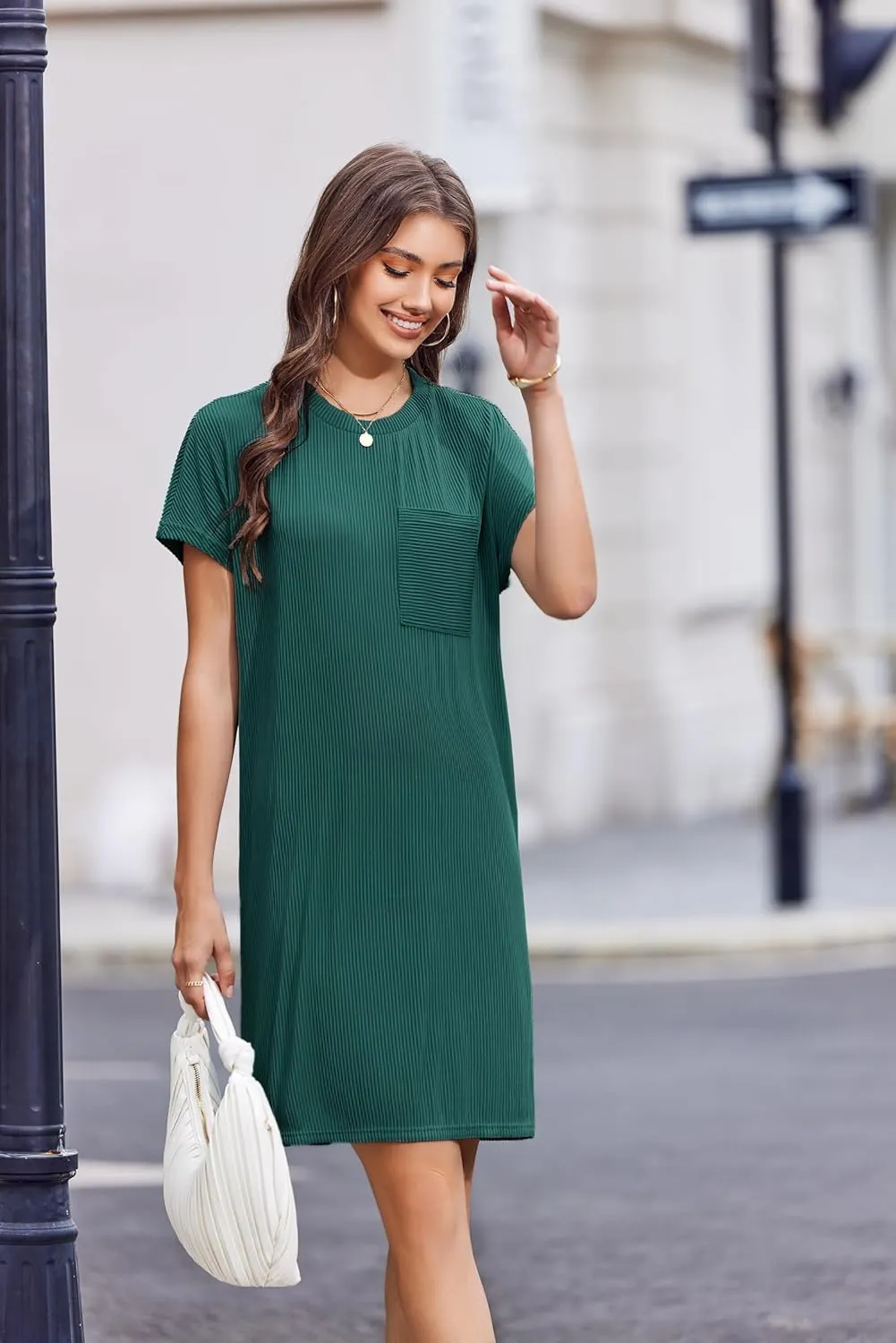 Womens Casual Crewneck Short Sleeve Ribbed Mini Tshirt Dress Fashion Slim Spring and Summer Dresses