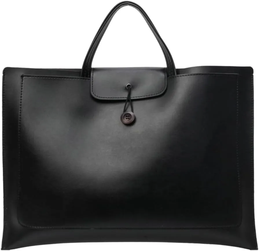 Womens Fashion Tote Bag Large Vegan Leather Handbag Vintage Purse Ladies Working Satchels Briefcase with Button 2 Sizes