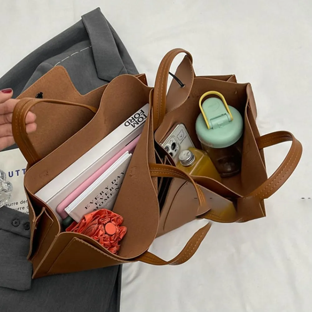 Womens Fashion Tote Bag Large Vegan Leather Handbag Vintage Purse Ladies Working Satchels Briefcase with Button 2 Sizes