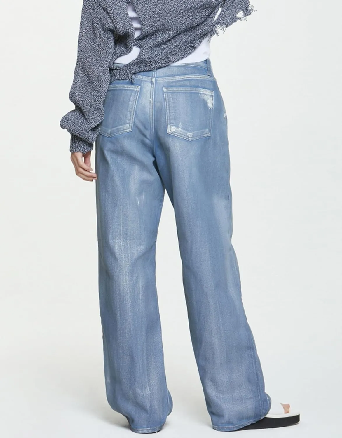 Women's High Waist Jeans Metallic Baggy Boyfriend Casual Pant Y2K Straight Leg Denim Pants