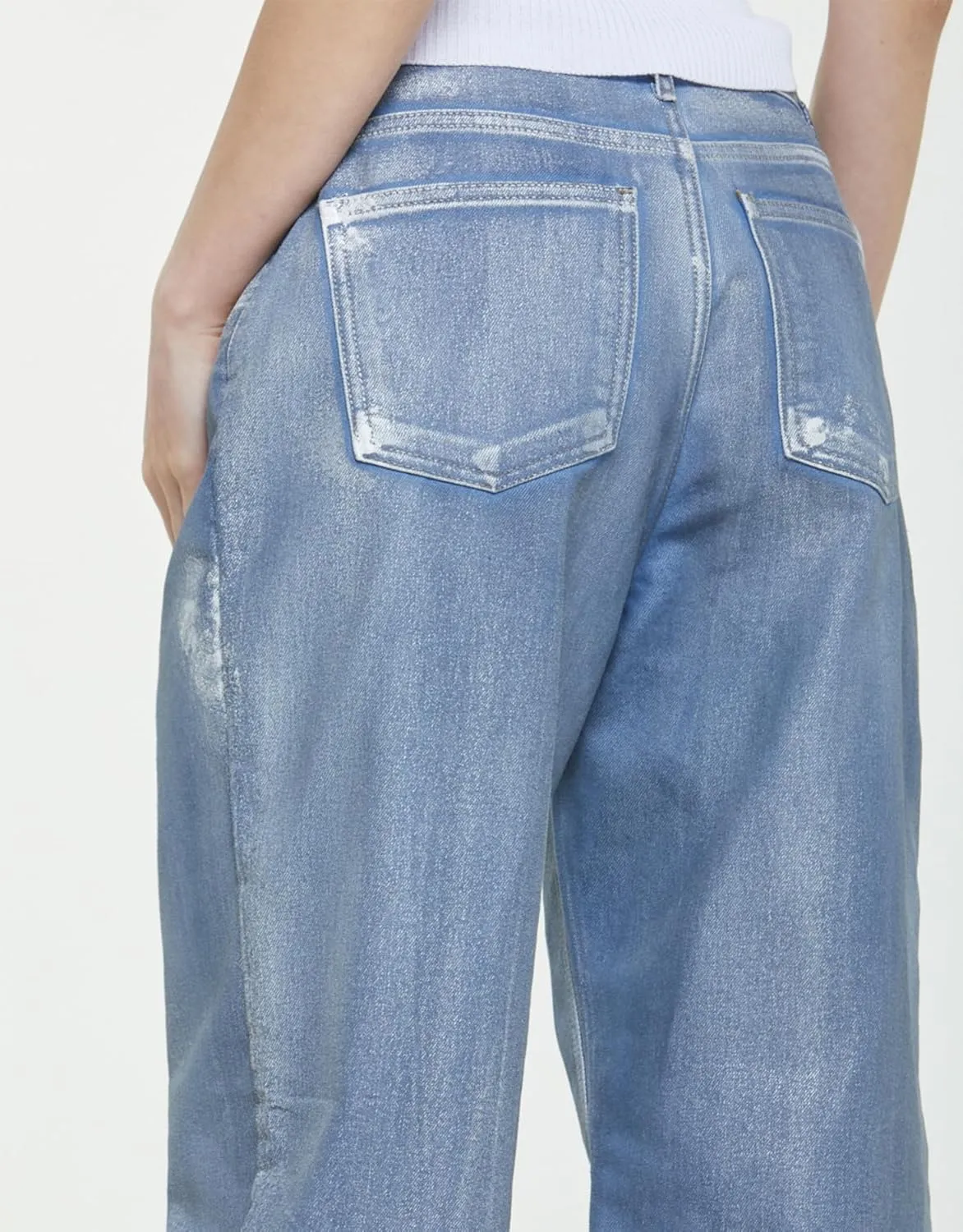 Women's High Waist Jeans Metallic Baggy Boyfriend Casual Pant Y2K Straight Leg Denim Pants