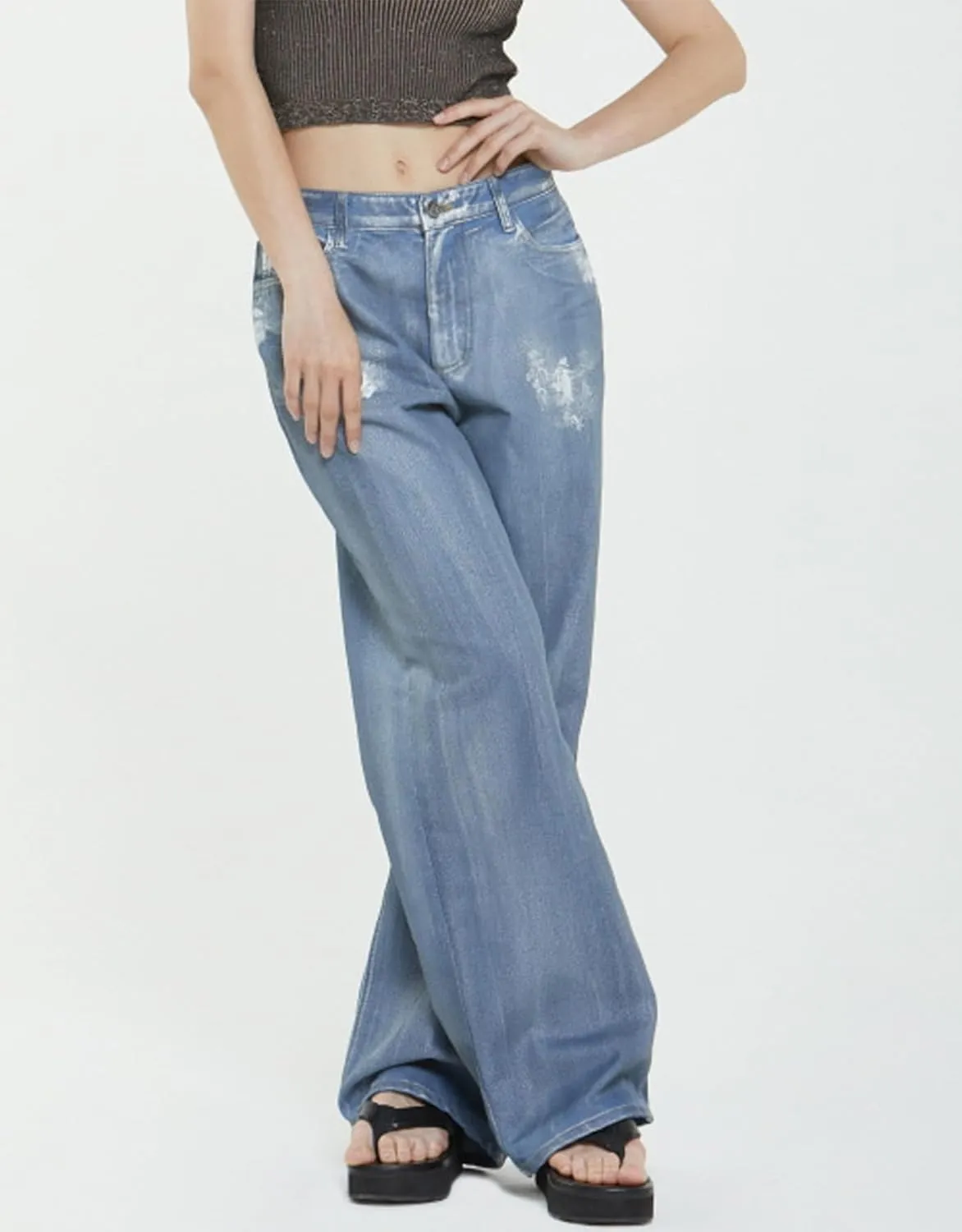 Women's High Waist Jeans Metallic Baggy Boyfriend Casual Pant Y2K Straight Leg Denim Pants