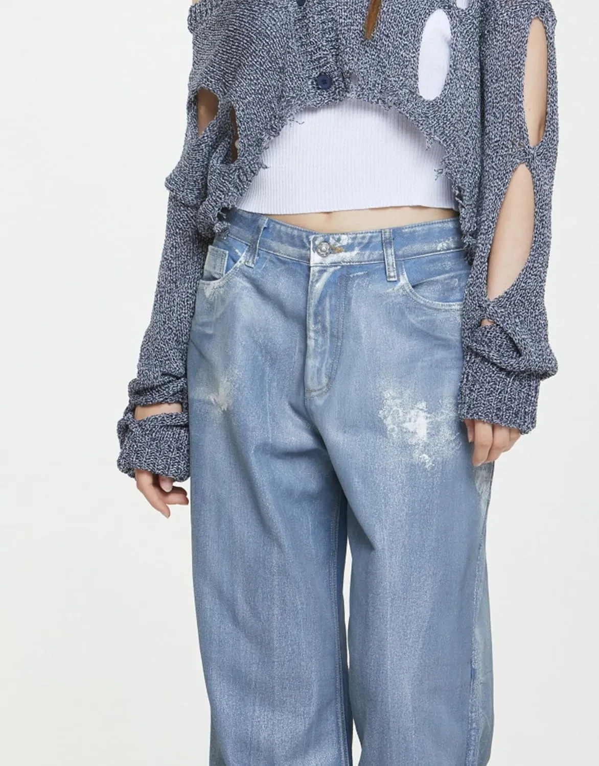 Women's High Waist Jeans Metallic Baggy Boyfriend Casual Pant Y2K Straight Leg Denim Pants